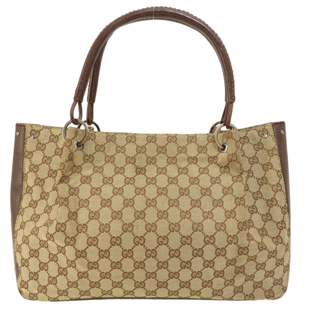 Gucci tote bag trim GG handles braided brown canvas leather